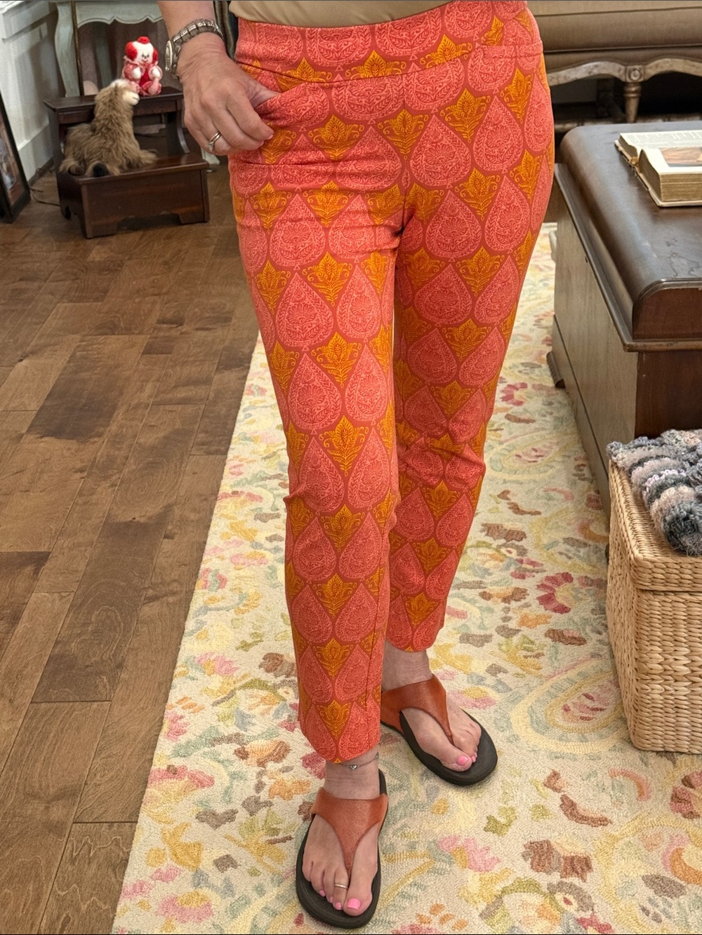 Spartina 449 Orange & Pink Printed Cropped Slim Pants